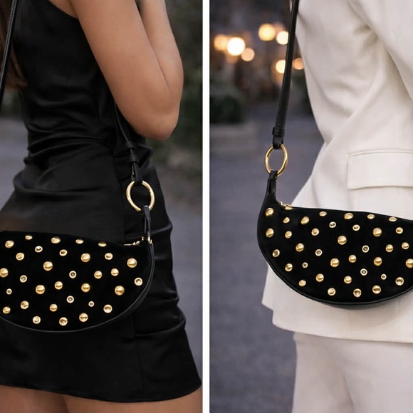 SHEIN Handbags - SHEIN Black Crescent Shoulder Bag with Gold Studs